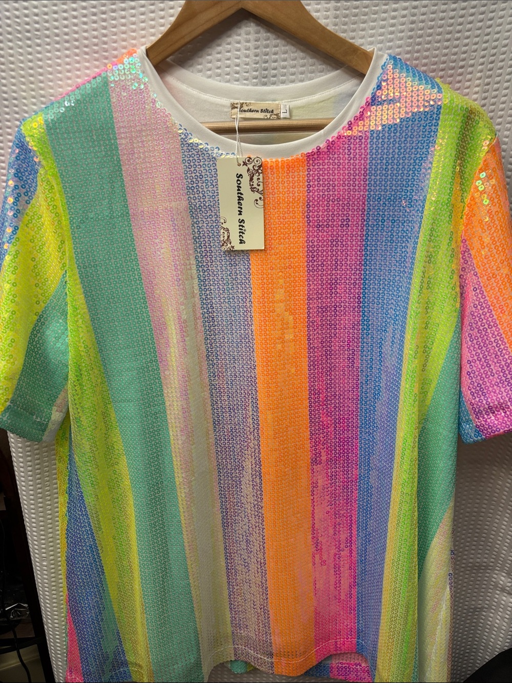 Southern Stitch Rainbow Sequin Striped Top - Multicolor